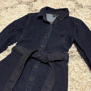 Ann Taylor Dark Wash Stretch Denim Shirtdress - Tie Waist - Size 0